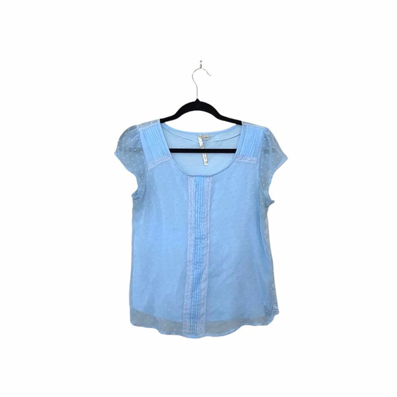 LC Lauren Conrad Baby Blue Contrast Swiss Dot Pleated Blouse Small Women’s - Picture 1 of 11